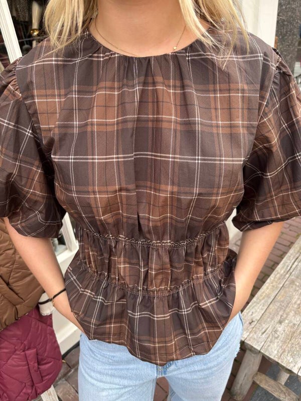 Bloese met pofmouwen bruin