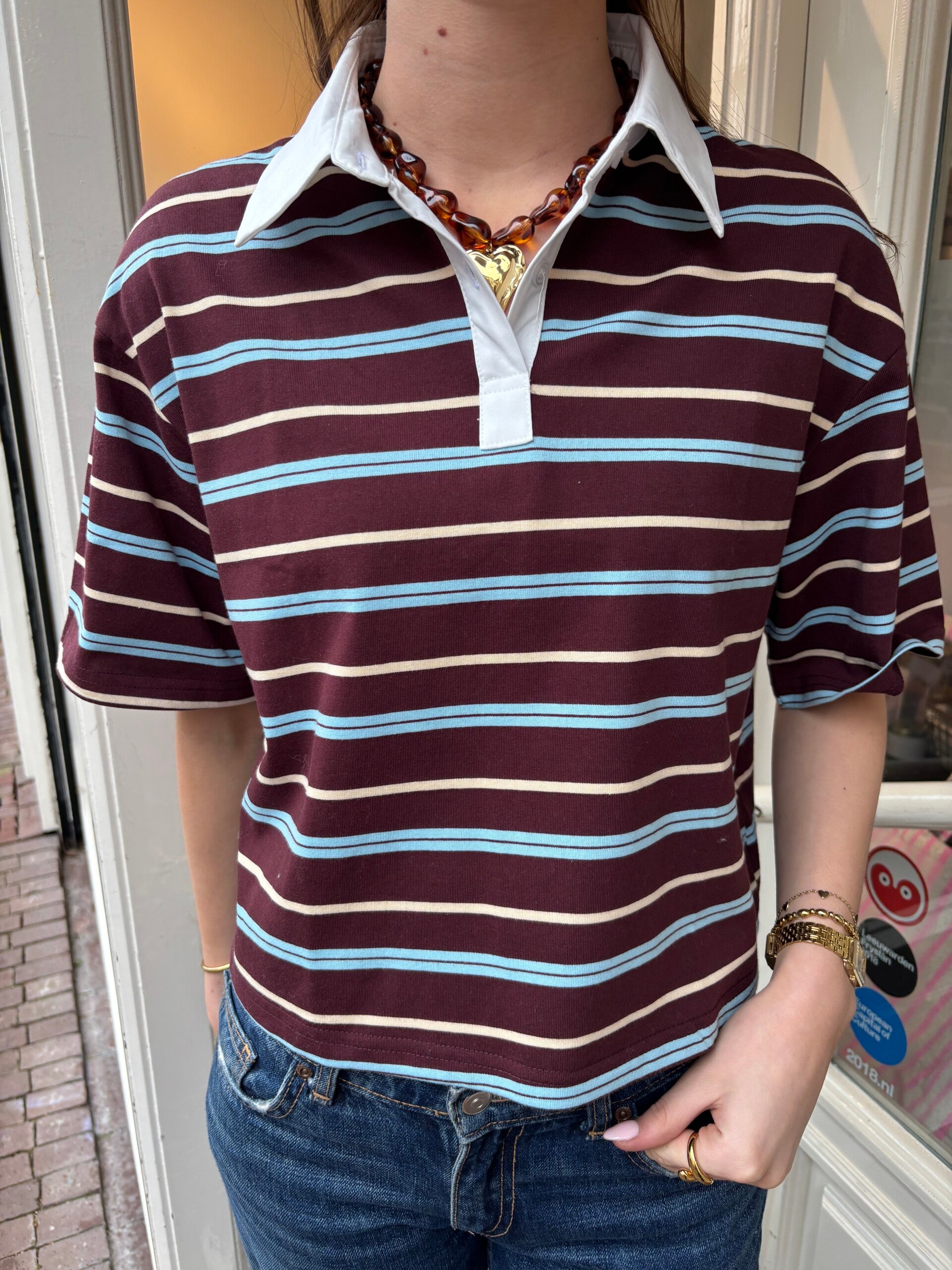 Polo streep bruin Drole de Copines