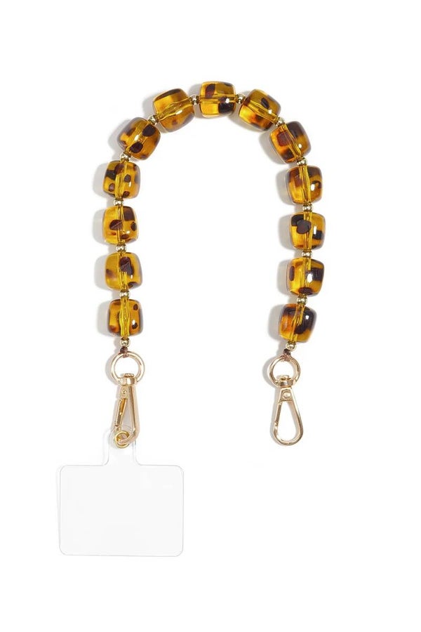 Telefoonketting geometrische kralen bruin