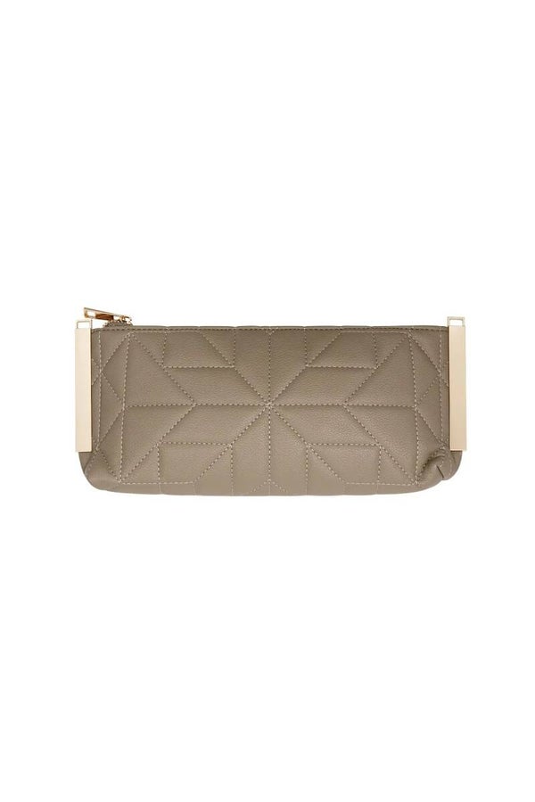 Gestikte clutche met gouden accent camel