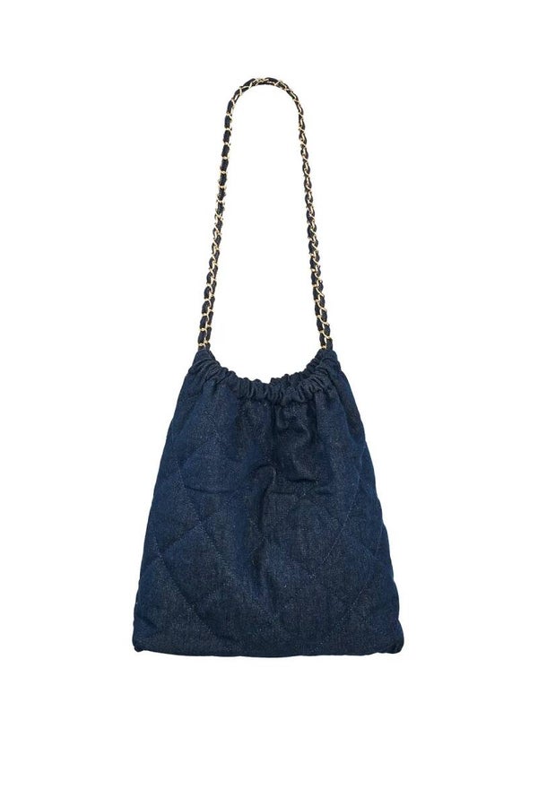 Spijkertasje met gestikt motief donkerblauw