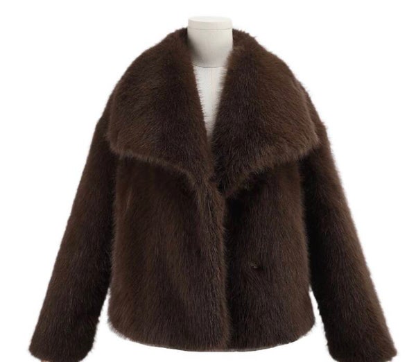 Faux fur jas met kraag bruin