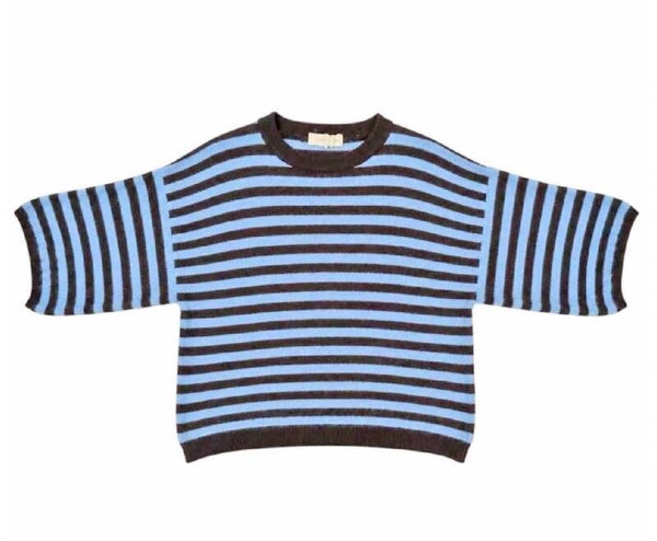 Gebreide ronde hals trui met strepen jeans blauw