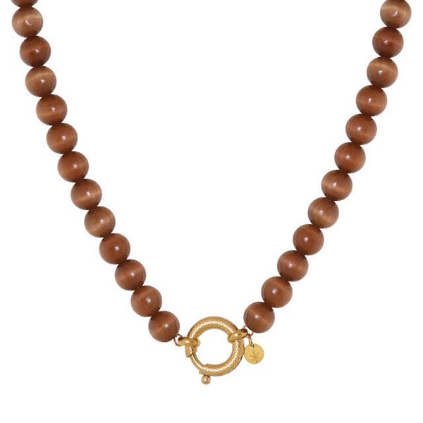 Label Kiki - Brown cat eye snake necklace gold