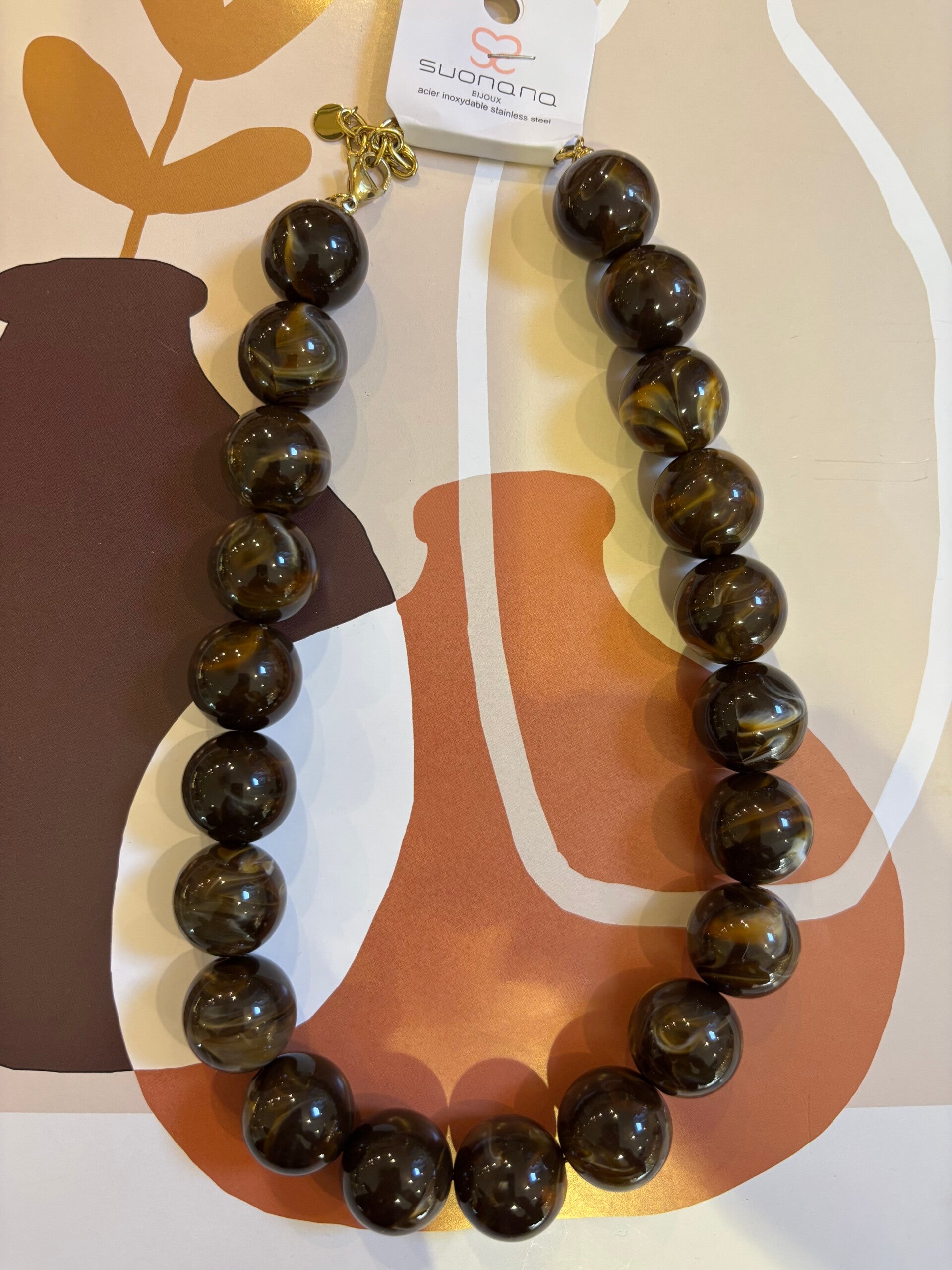 Beads gemeleerde bruine acryl ketting