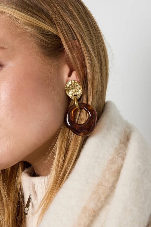 Oorbellen stud met bruine hangers