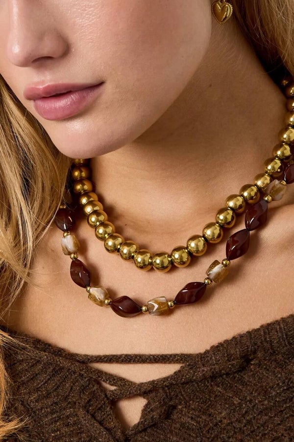 Acryl Kralen ketting bruin