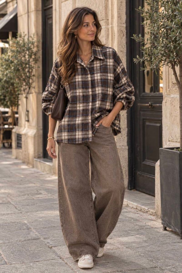 Oversized winterbloese bruin grote ruit