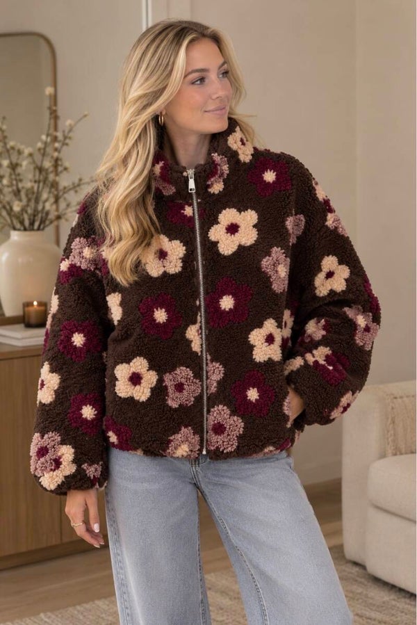 Teddyjas gevierd met bloemen bruin