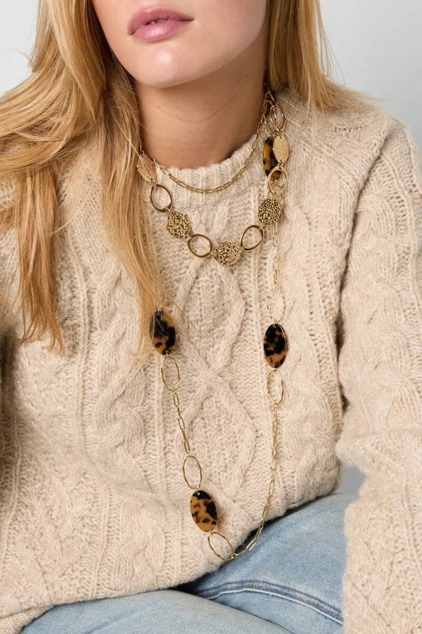 Lange rvs ketting met dierenprint