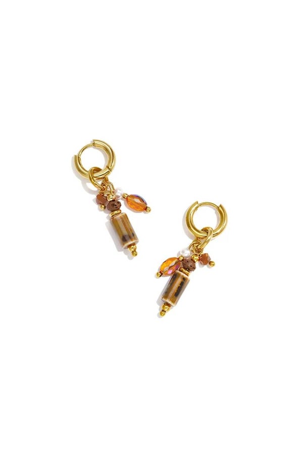 Oorbelletjes Hoops met bedeltjes bruin