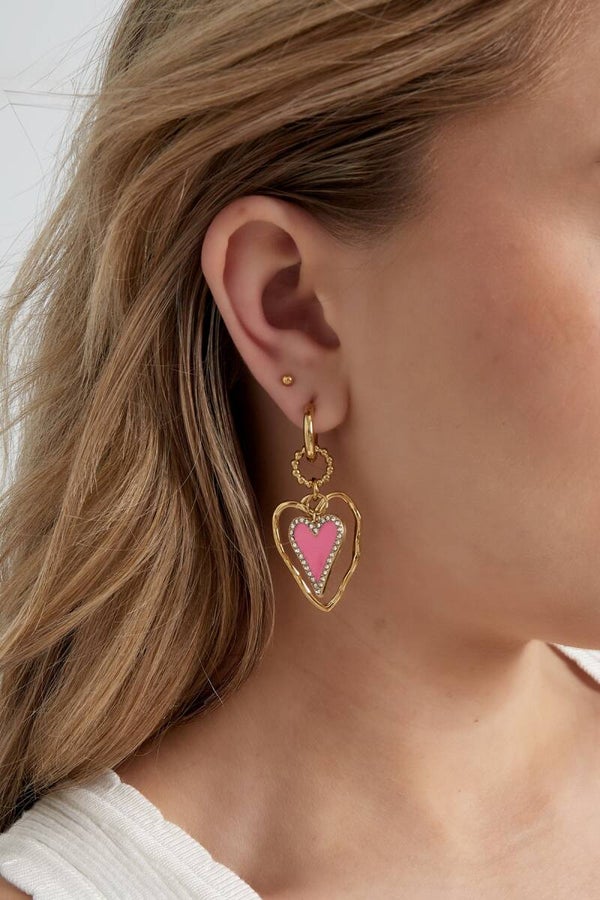 Stainless steel oorbellen pink Hearts