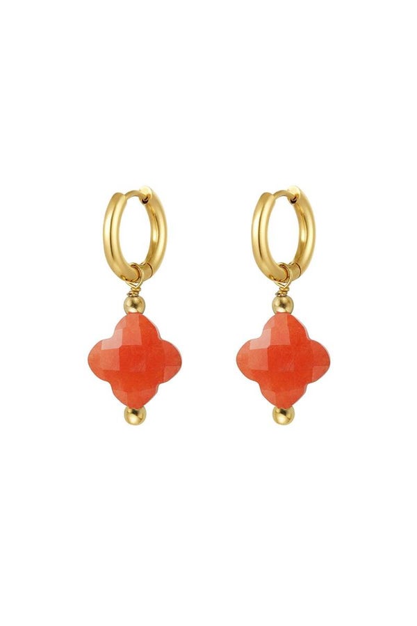Stainless steel oorbellen Clover orange
