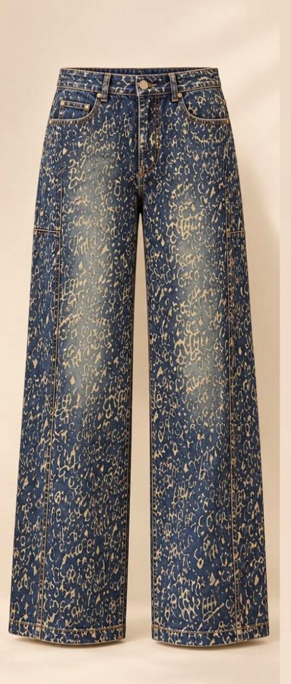 Print broek blauw