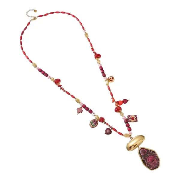 Flower beads lange Ketting rood