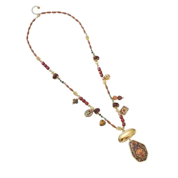 Flower beads lange Ketting bruin