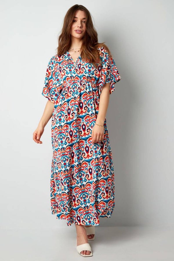 Maxi zomerjurk rood/blauw
