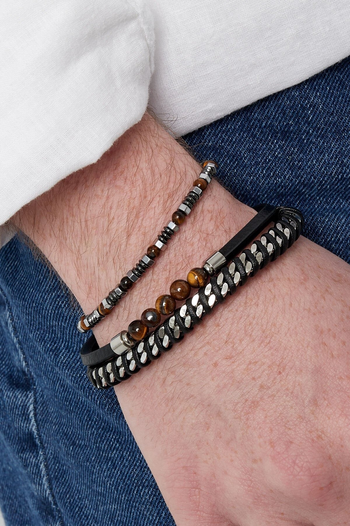 Stainless steel Heren Armband - serenity zwart met bruin