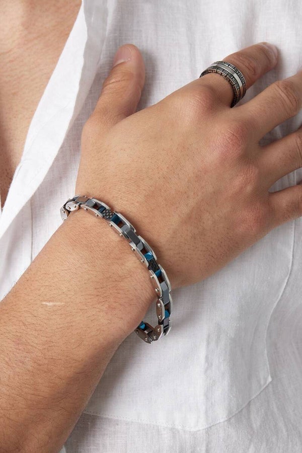 Stainless steel Herenarmband EVO strap blauw