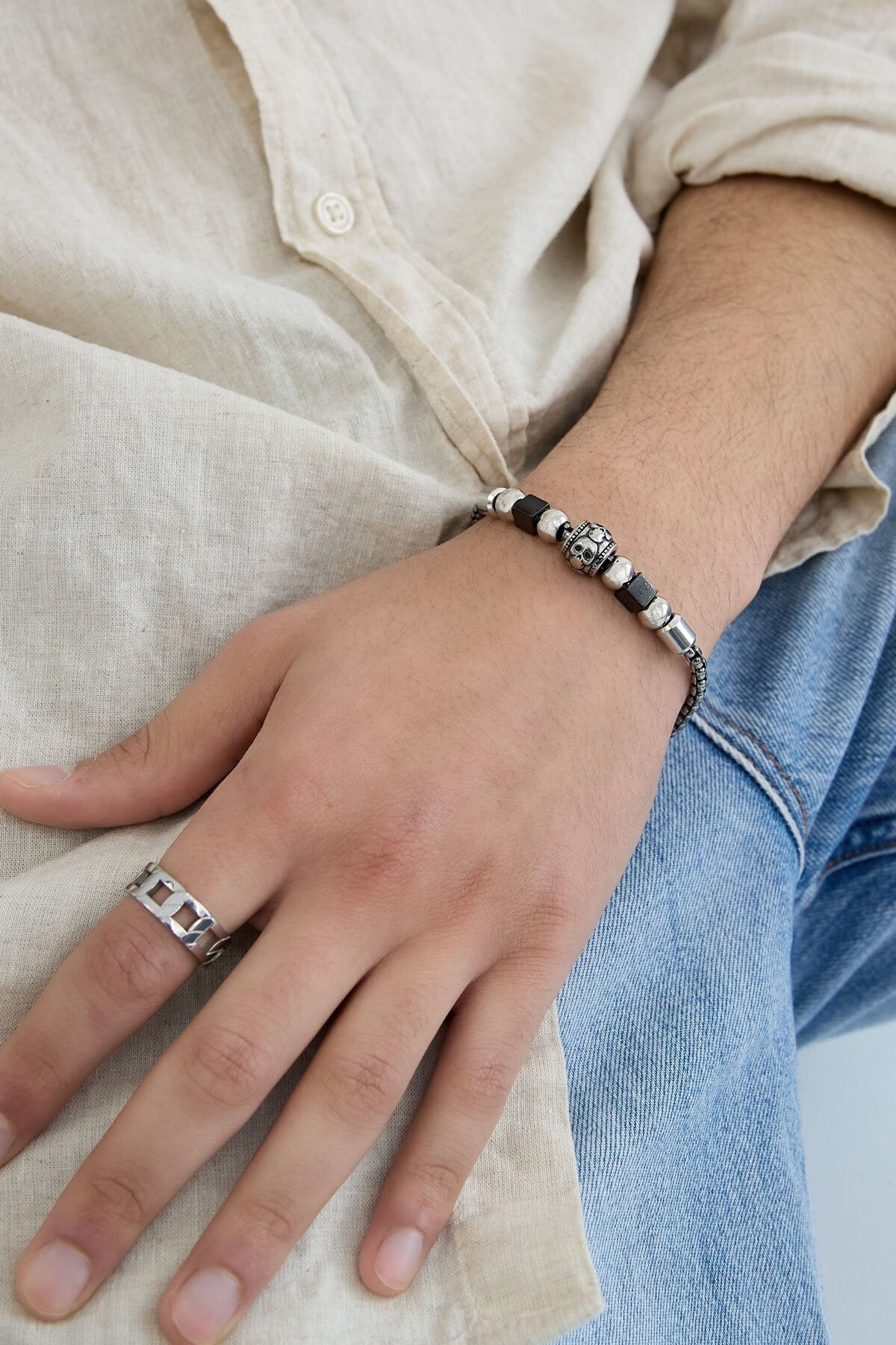 Herenarmband roestvrijstaal Skull