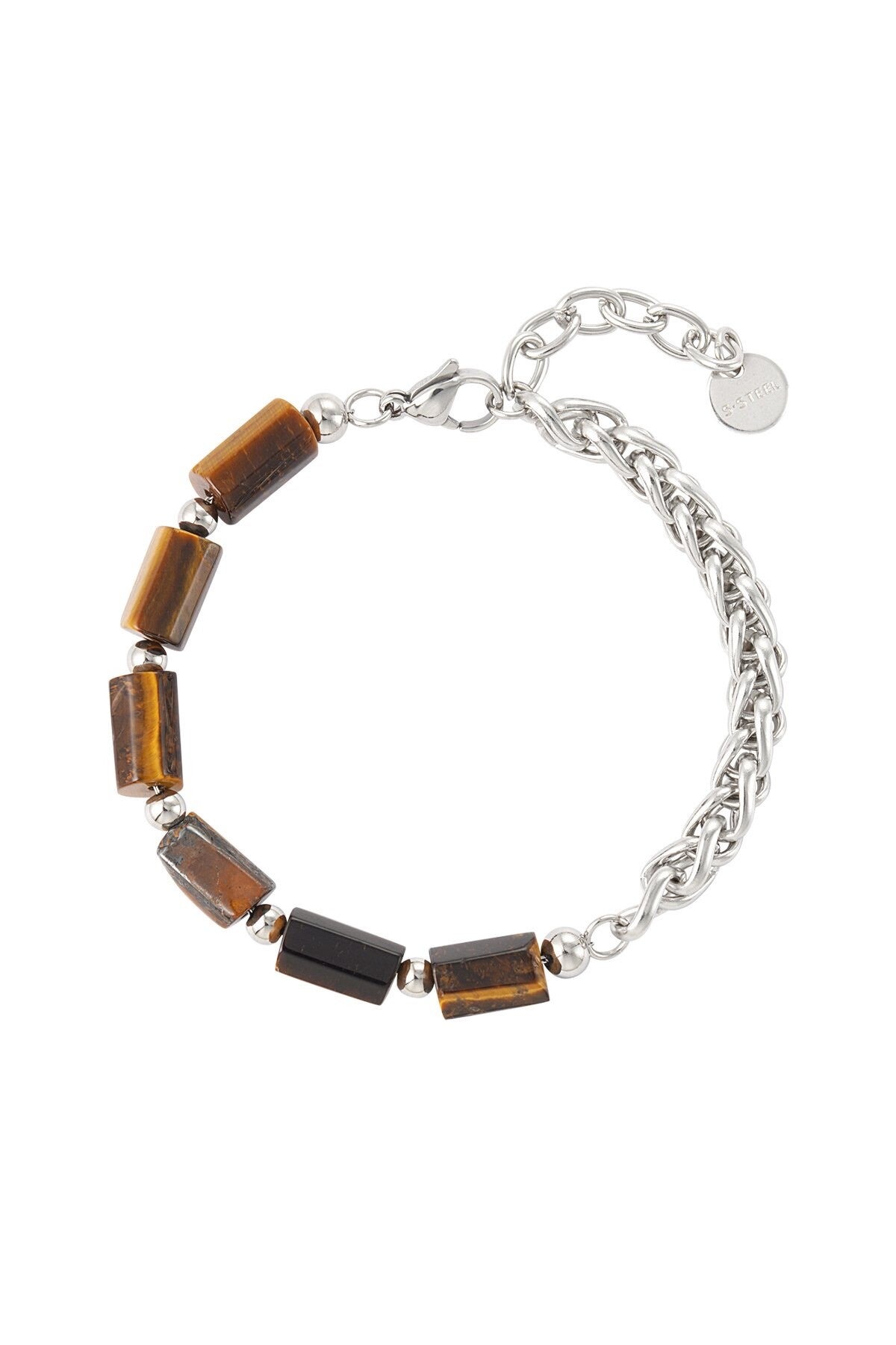 Herenarmband roestvrijstaal met natuursteen bruin