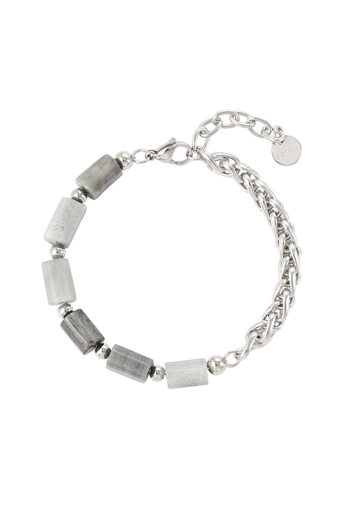 Herenarmband roestvrijstaal met natuursteen grijs