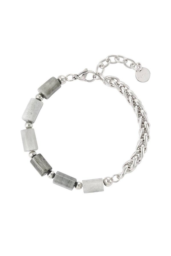 Herenarmband roestvrijstaal met natuursteen grijs