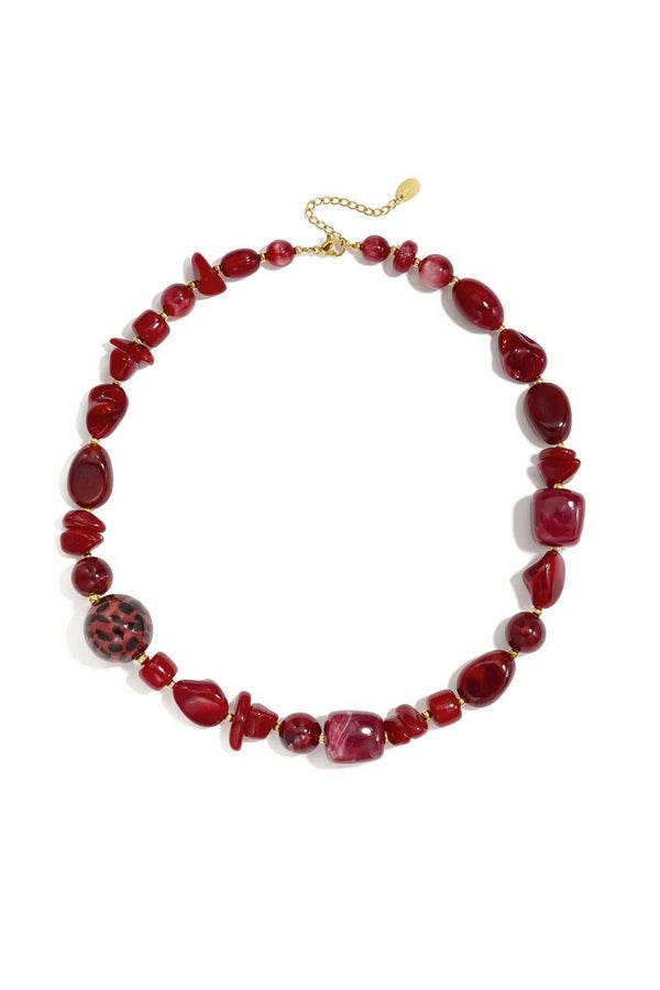 Kralenketting met resin en panter rood