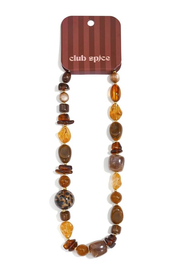 Resin Kralenketting met panter bruin