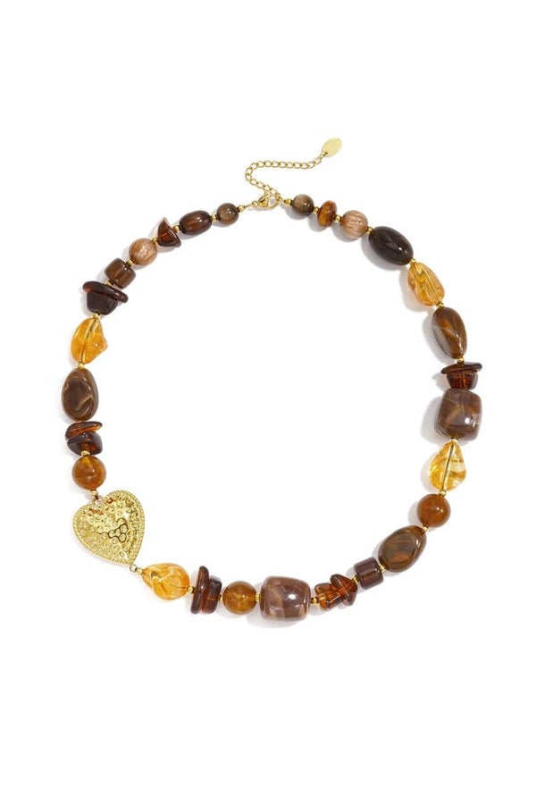 Hars Kralenketting met Hart bruin