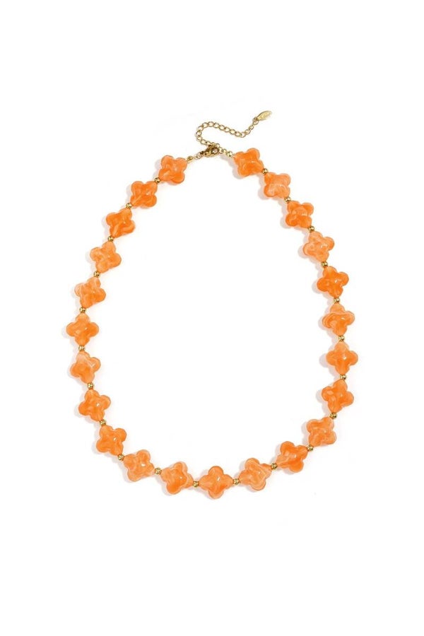 Acryl Kralenketting met oranje Klavertjes