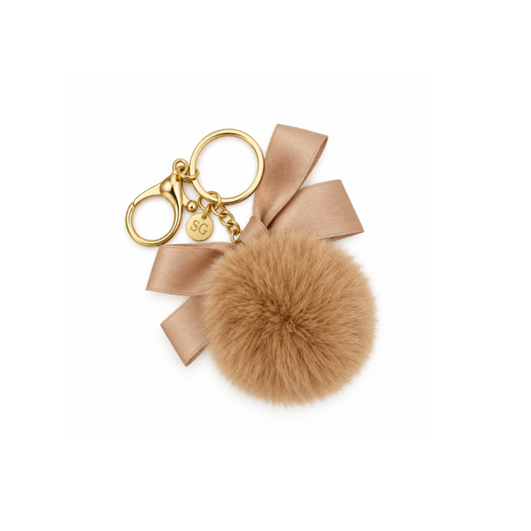 Sleutelhanger | Fluffy Caramel Bal met Strik