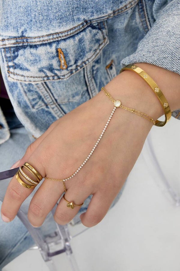 Handketting stainless steel met strass