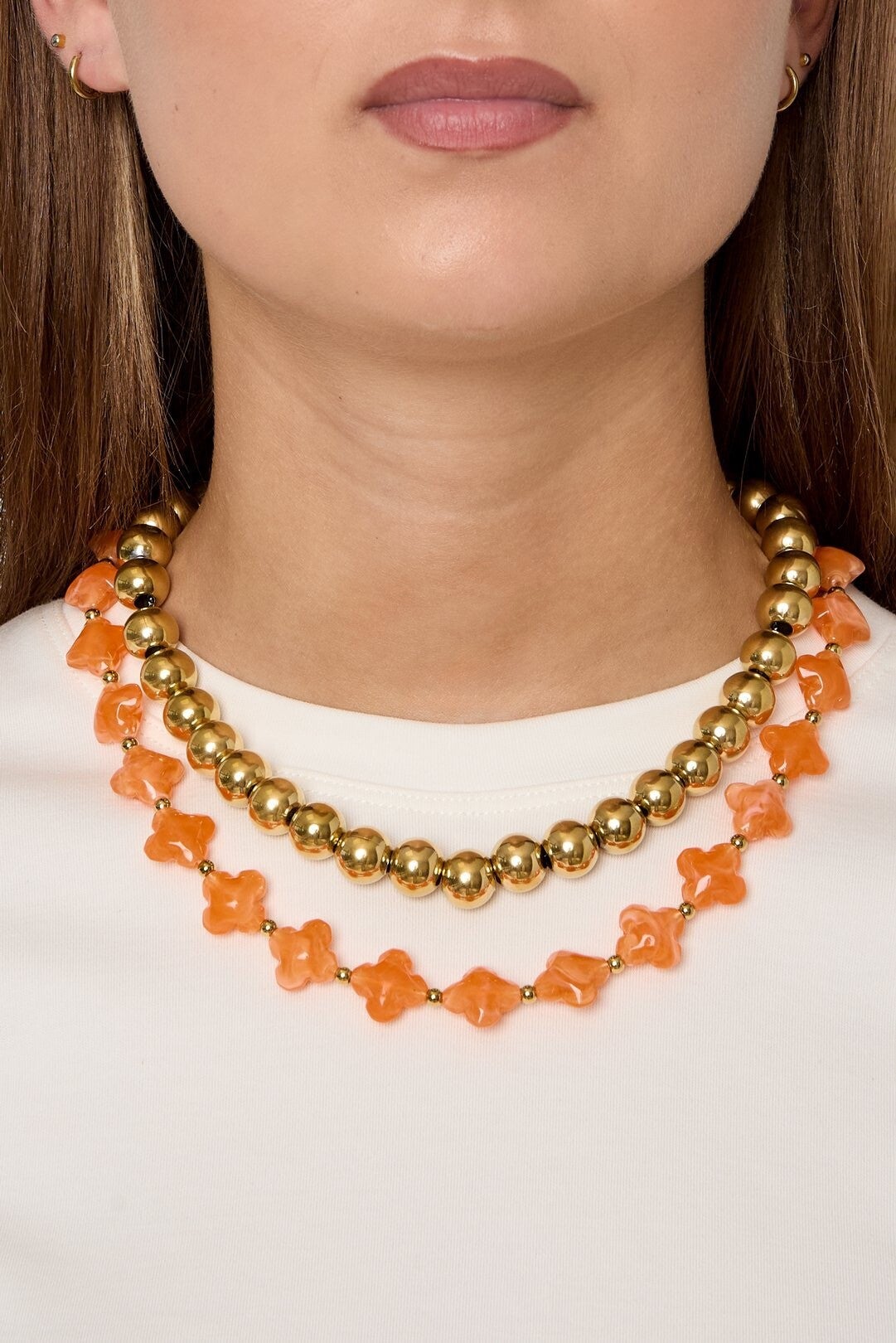 Acryl Kralenketting met oranje Klavertjes