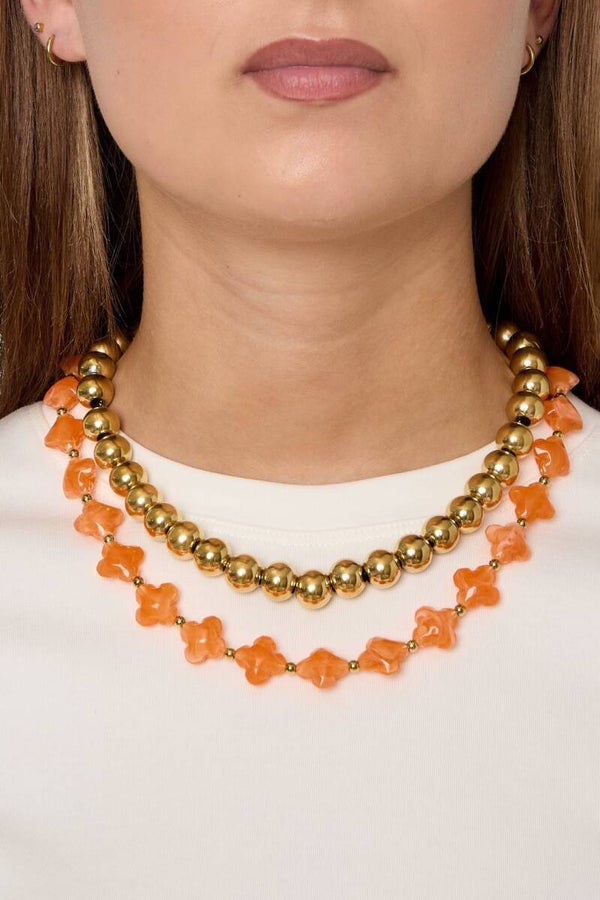 Acryl Kralenketting met oranje Klavertjes