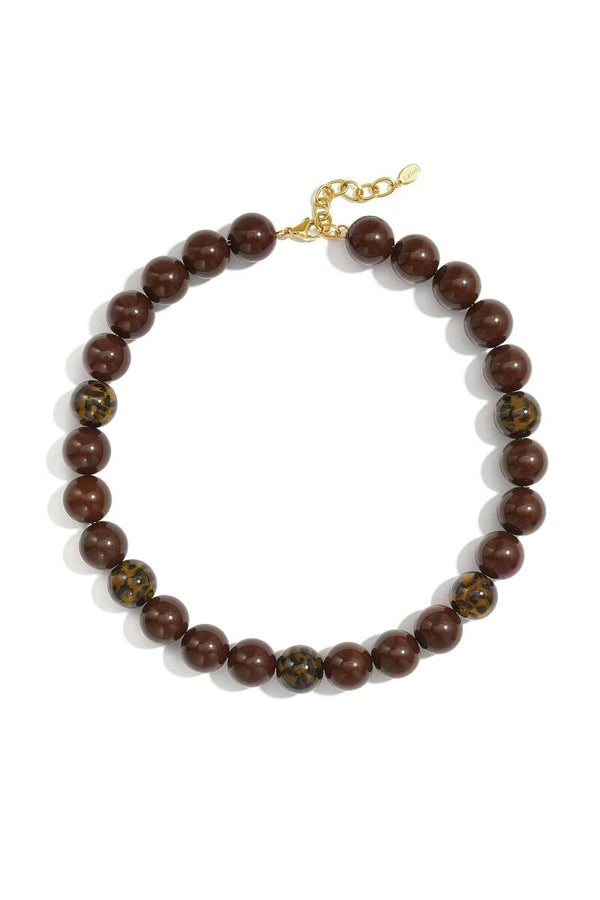Acryl Kralenketting rond luipaard  bruin