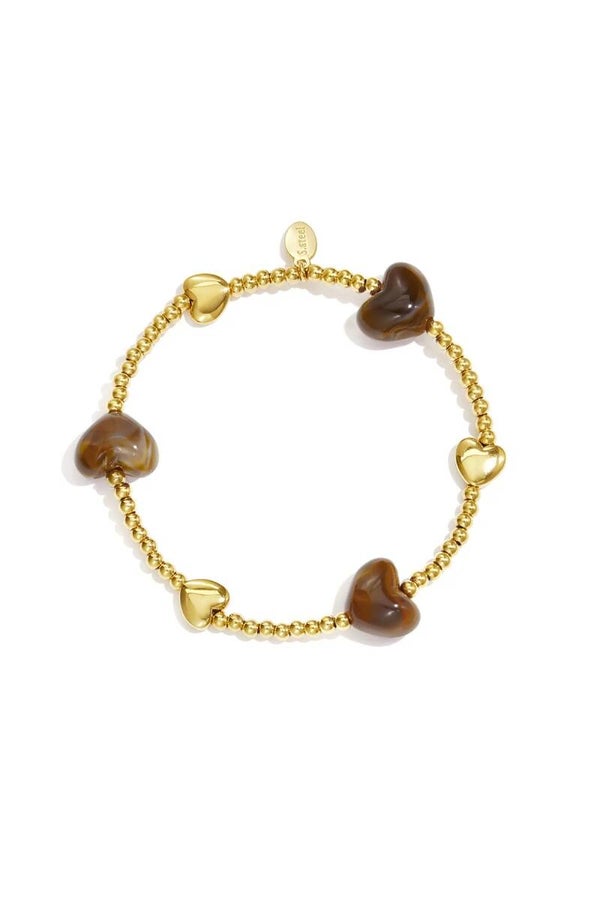 Harten stretch armbandje bruin