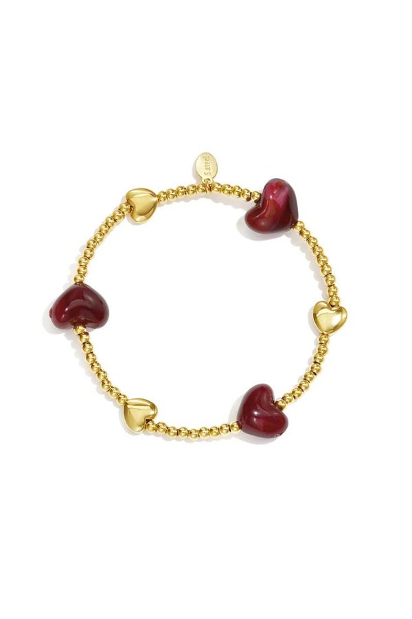 Harten stretch armbandje bruin