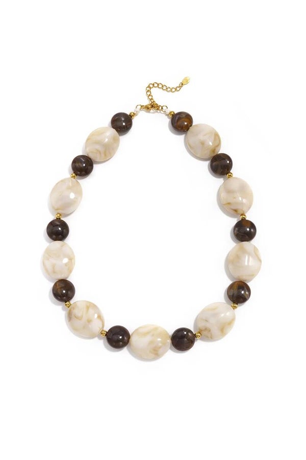 Acryl Kralenketting crème/ bruin