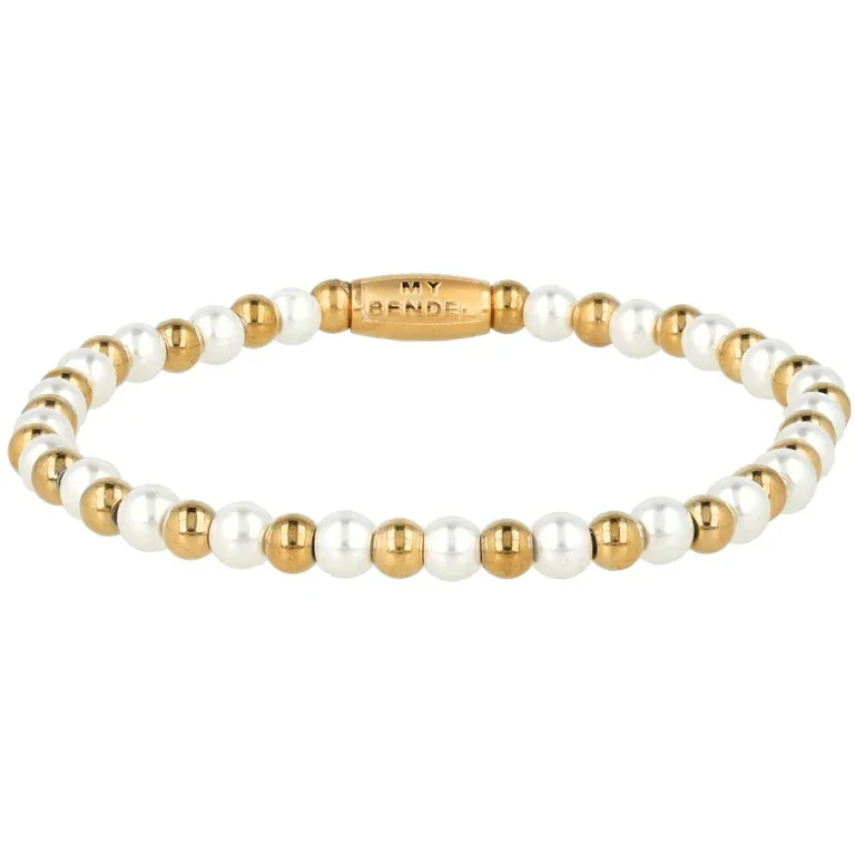 My Bendel - Bracelet Elastic Pearl With Golden Beads