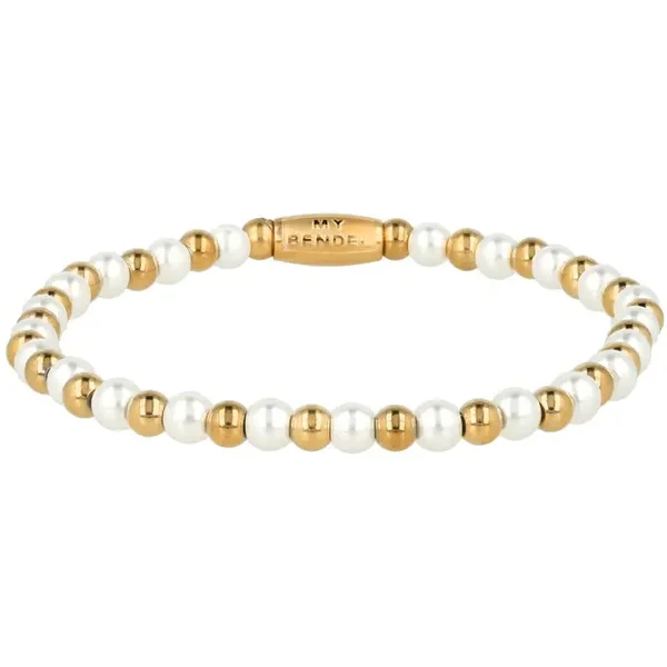 My Bendel - Bracelet Elastic Pearl With Golden Beads