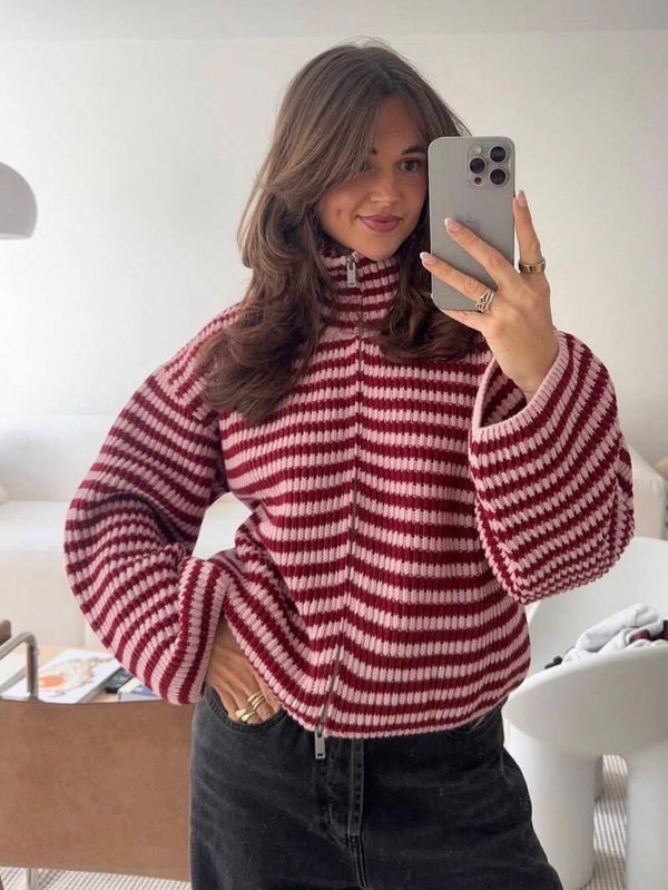 Vest met rits en uitlopende mouwen rood