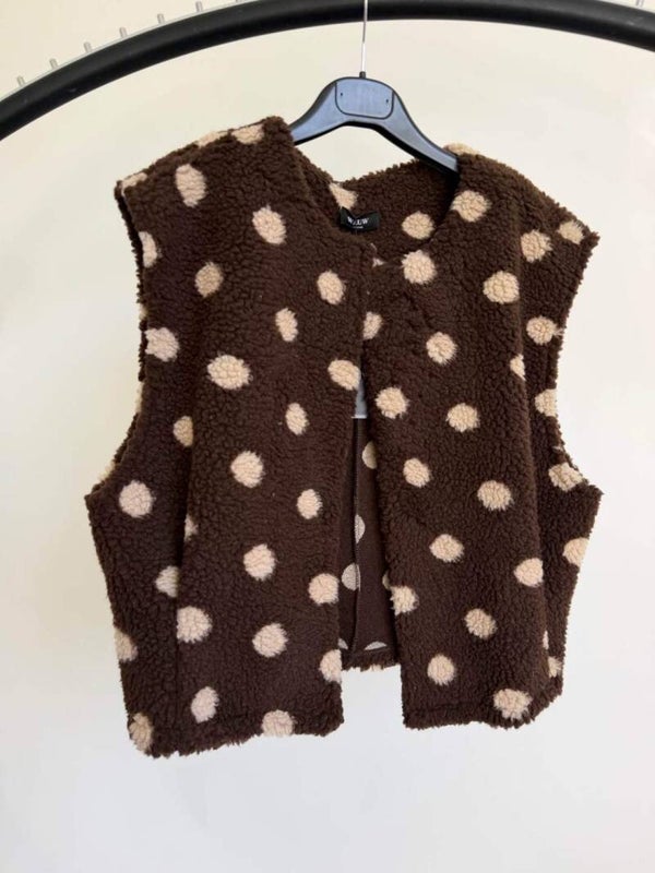 Fluffy giletje bruin stippen
