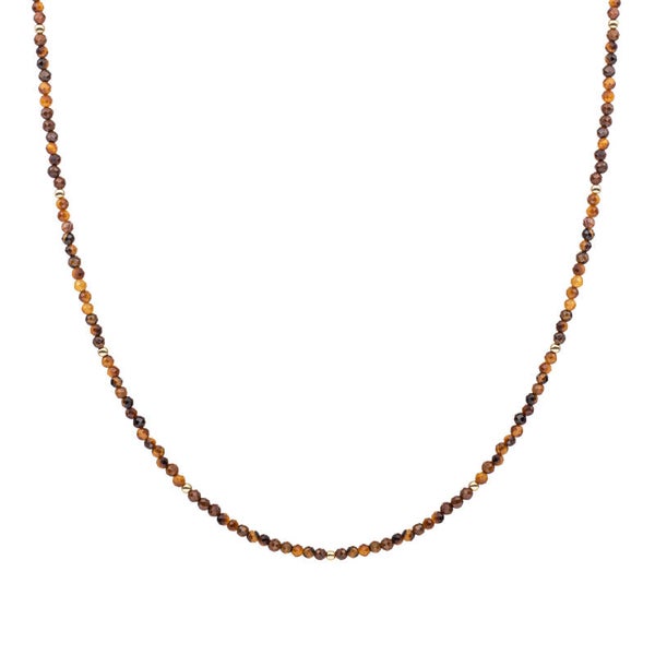 Beaded Necklace | 2mm Tiger Eye Gold of Silver  - 42cm +2cm
