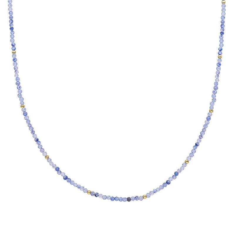 Beaded Necklace | 2mm Blue Aventurine Gold of Silver  - 42cm +2cm