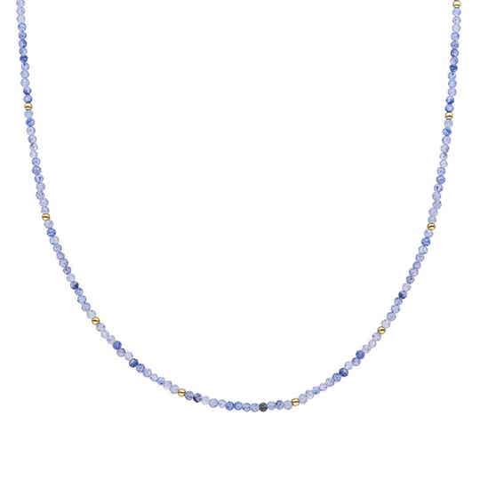Beaded Necklace | 2mm Blue Aventurine Gold of Silver  - 42cm +2cm