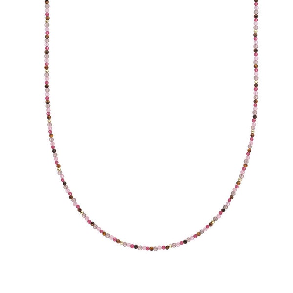 Beaded Necklace | 2mm Multi Gem Gold of Silver  - 42cm +2cm