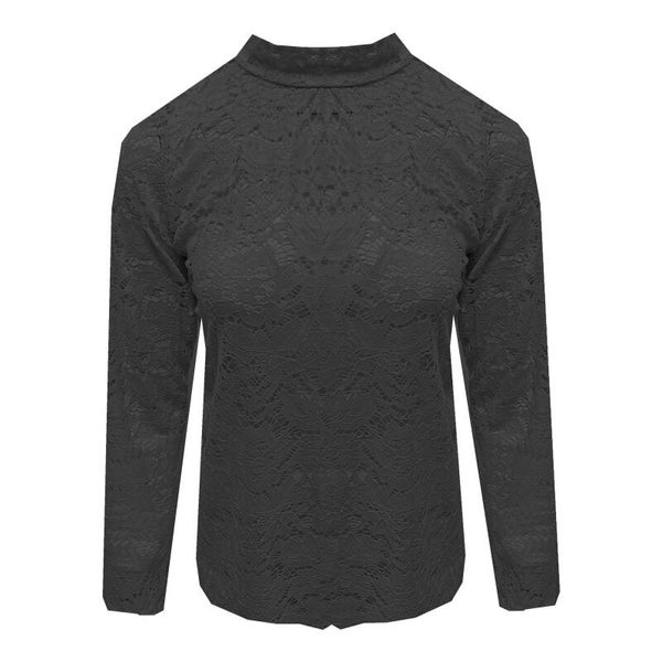 Kanten stretch top met hoge kraag (rechte mouw)