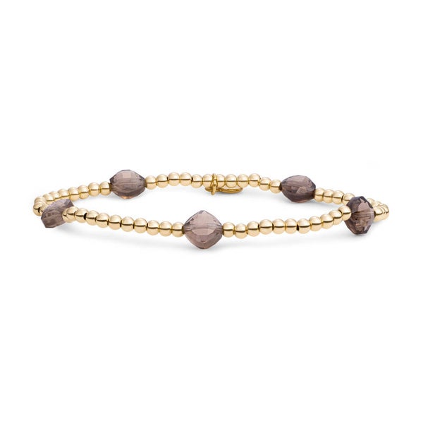 Bracelet | Cushion Cut Beads - Smokey Quartz | Gold of Silver