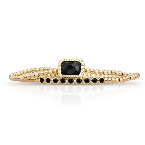 Onyx Baguette Armbanden Stack - goud en zilver